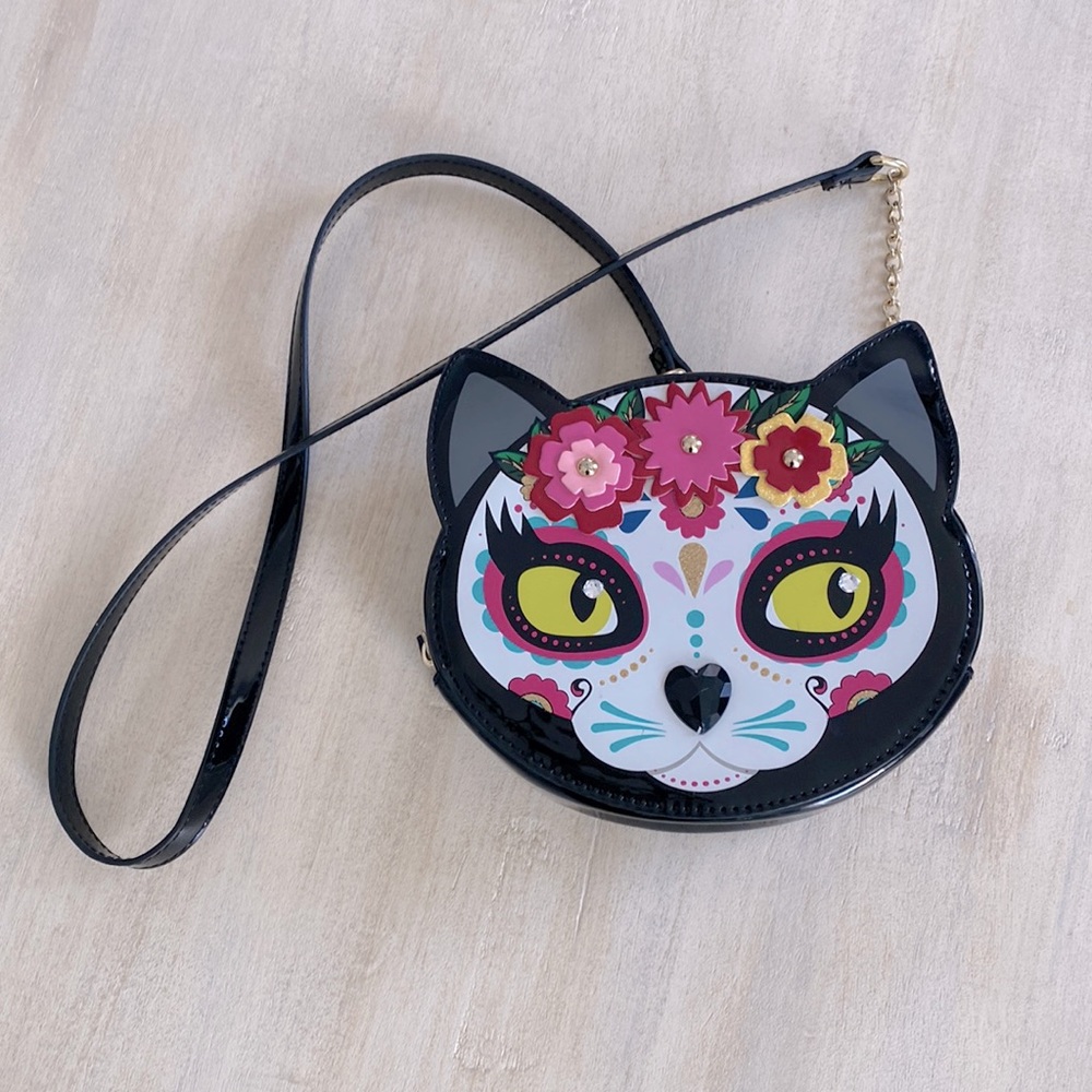 Betsey Johnson Black and White Cat Face Crossbody Bag